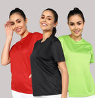 Womens Dry-Fit Sports Combo T.shirt (Red,Green,Black) - Young Trendz