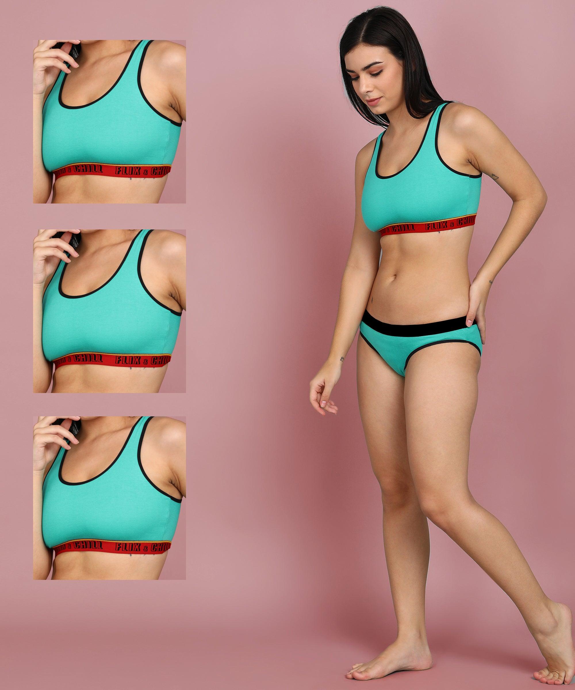 Womens Non Padded FLIXCHILL Combo Sports Bra (Pack of 3) - Young Trendz