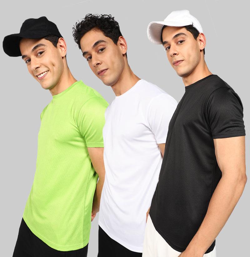 Mens Dry-Fit Sports Combo T.shirt (Green,Black,White) - Young Trendz