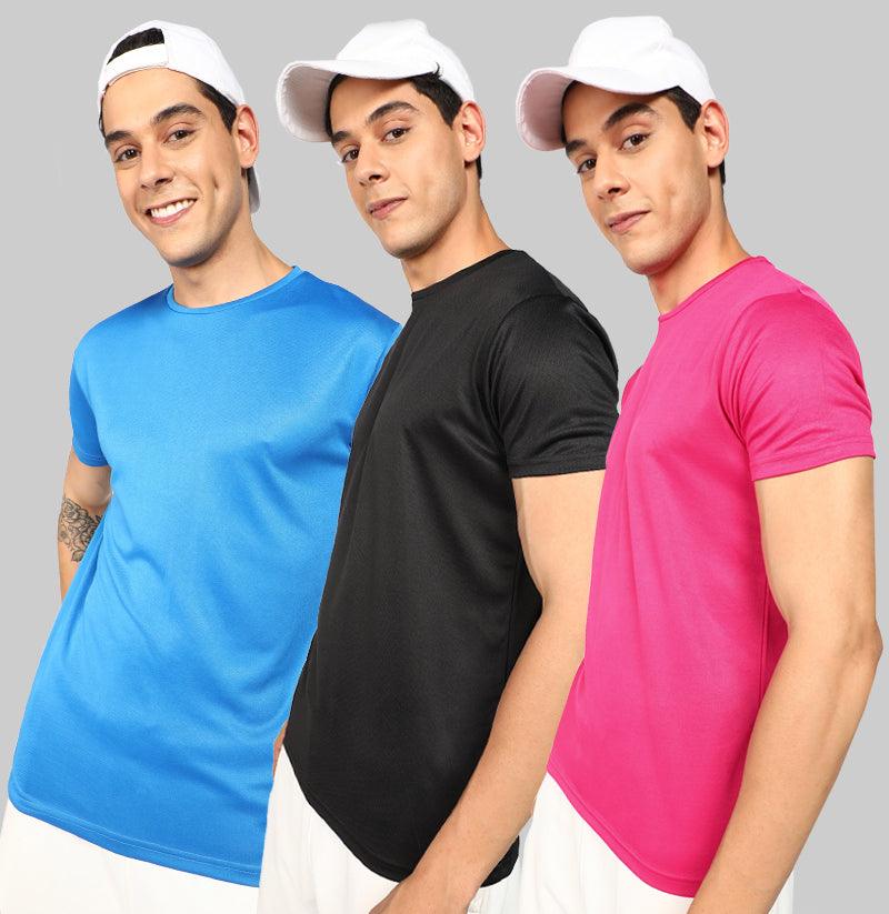 Mens Dry-Fit Sports Combo T.shirt (Blue,Black,Pink) - Young Trendz