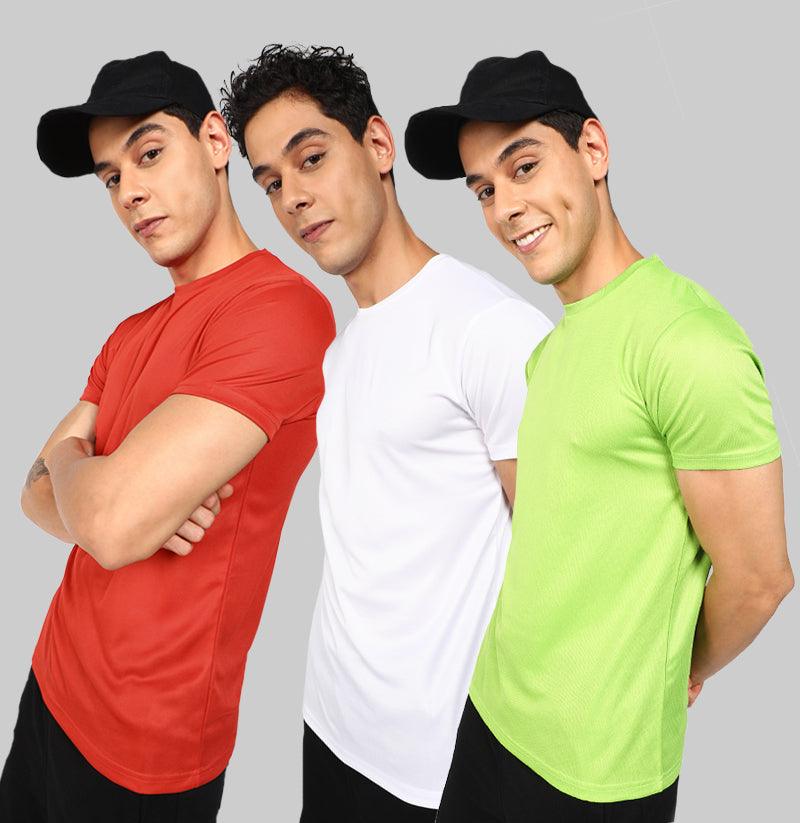 Mens Dry-Fit Sports Combo T.shirt (Green,White,Red) - Young Trendz