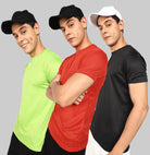 Mens Round Neck Half Sleeve Polyster Dry-Fit Sports Combo Solid T.shirts (Pack Of 3) - Young Trendz