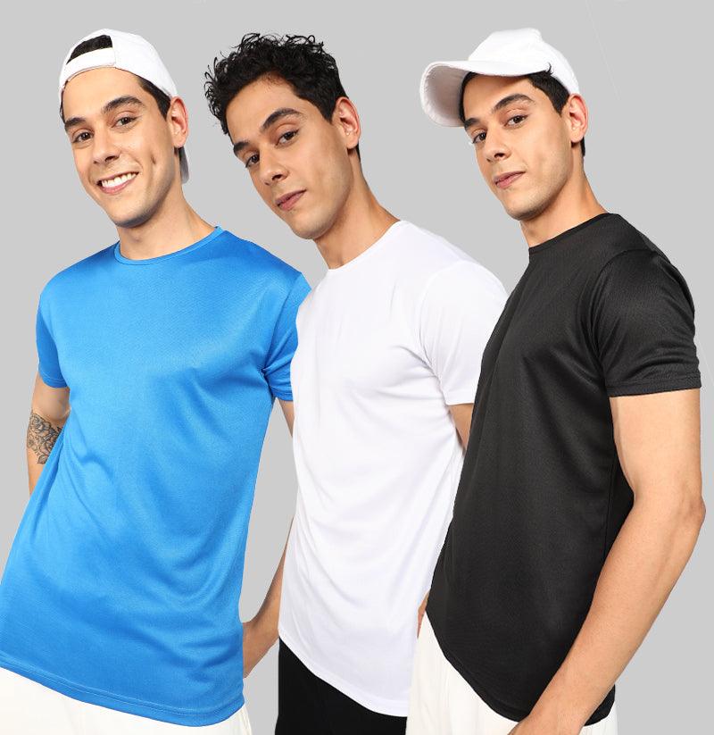 Mens Dry-Fit Sports Combo T.shirt (Blue,Black,White) - Young Trendz