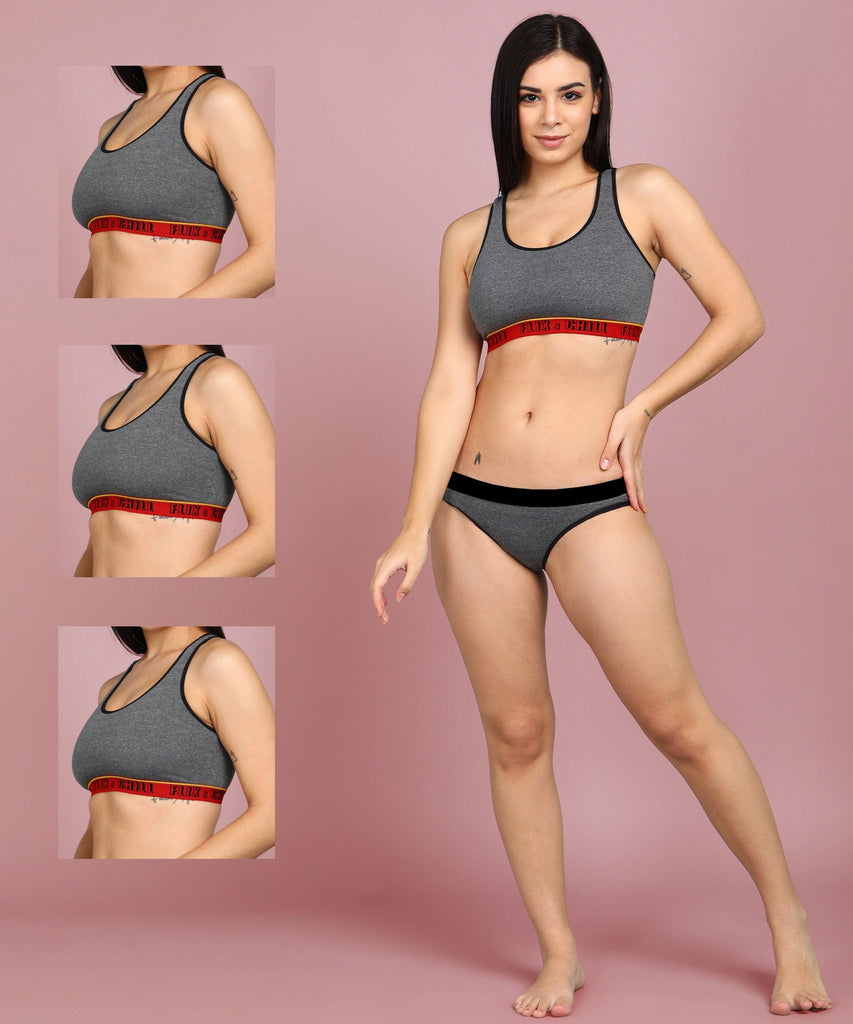 Womens Non Padded FLIXCHILL Combo Sports Bra (Pack of 3) - Young Trendz