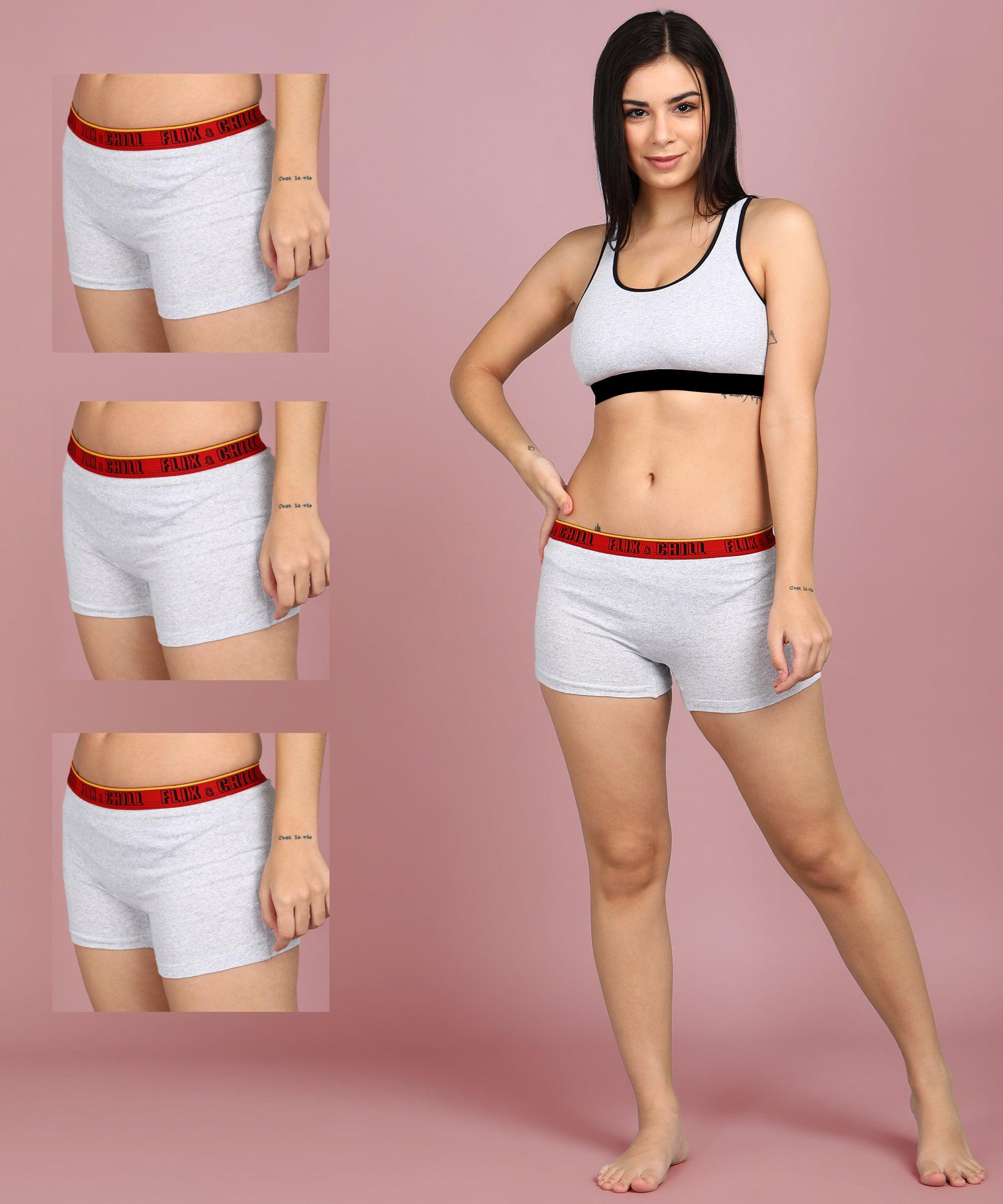 Womens Non Padded FLIXCHILL Combo Boys Shorts White Melange (Pack of 3) - Young Trendz