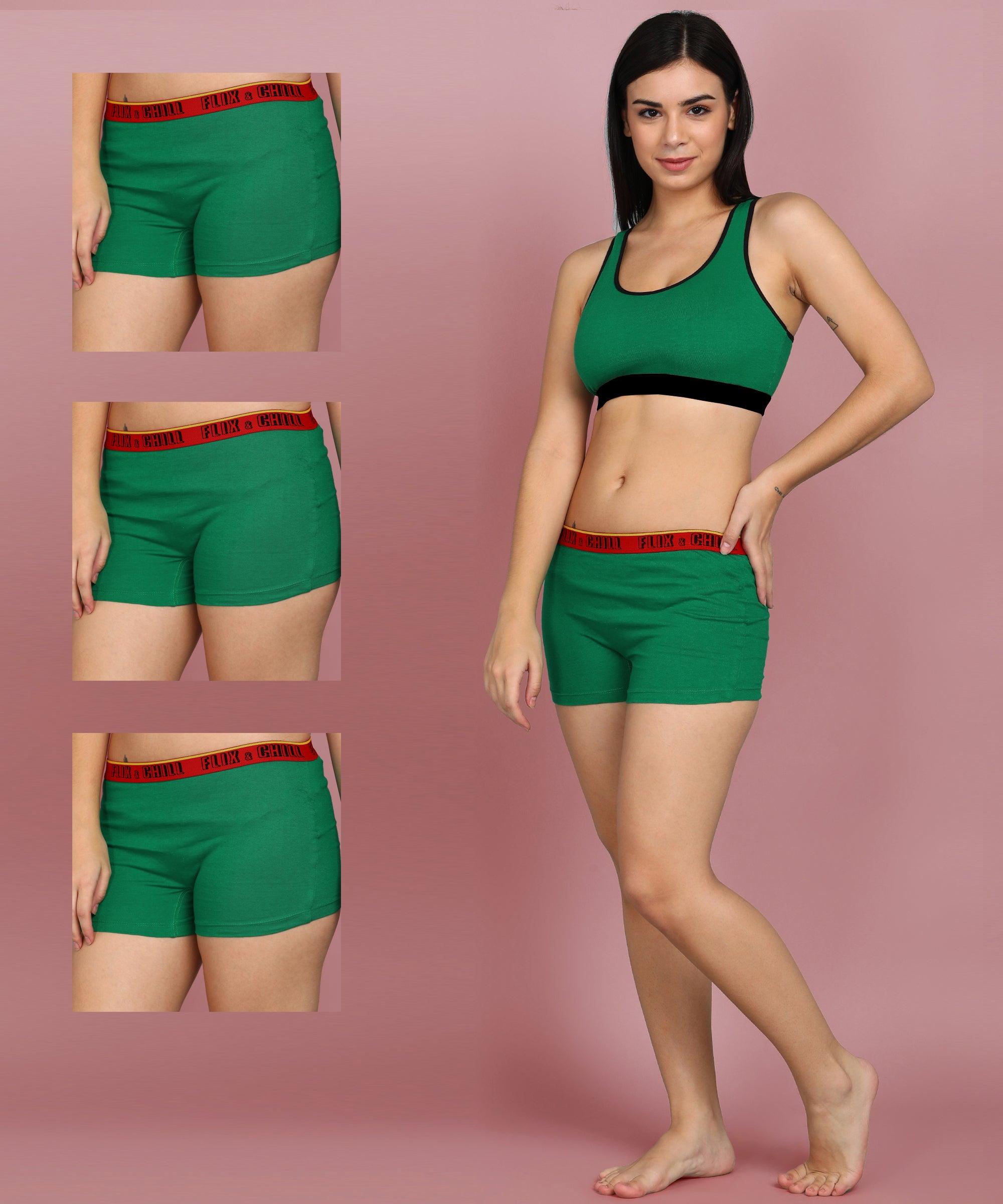 Womens FLIXCHILL Boys Shorts 3Combo (Drak Green) - Young Trendz