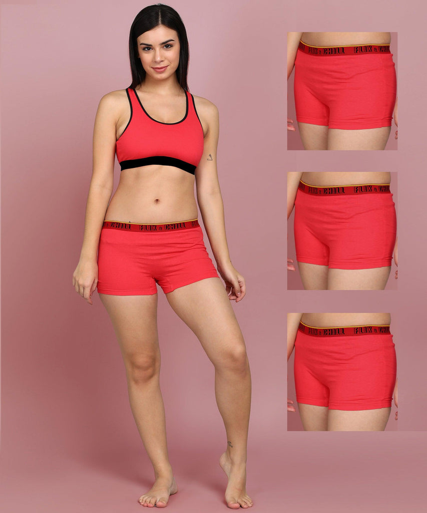 Womens FLIXCHILL Boys Shorts 3Combo (Tomato Red) - Young Trendz