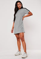 Women Sleeve striped Night Dress - Knee Length Combo (RED & GREY) - Young Trendz