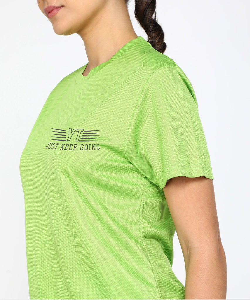Young Trendz Womens Round Neck Half Sleeve Pocket Printed Sports Tshirt (Green) - Young Trendz