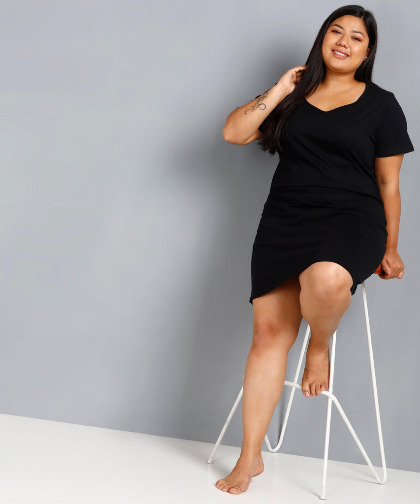 Womens Solid Plus Size Night Dress (Black) - Young Trendz