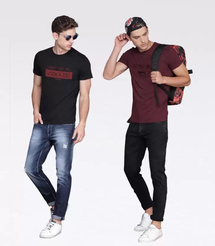 Young Trendz Mens Printed round neck Halfsleeve tshirt ( BLACK & MAROON) - Young Trendz