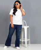 Womens Plus Size Solid Round Neck T.shirt (White) - Young Trendz