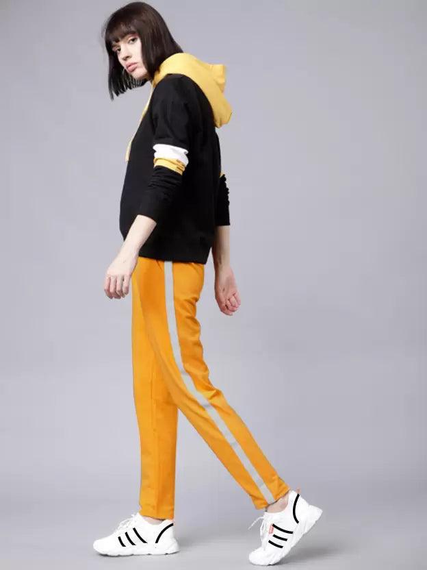 Women Striped Mustard Track Pants - Young Trendz