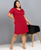 Womens Solid Plus Size Night Dress (Maroon) - Young Trendz