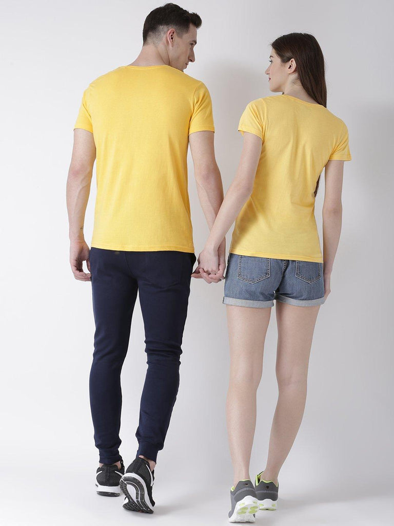 DUO-Half Sleeve Yellow Color Plain Couple Tshirts - Young Trendz