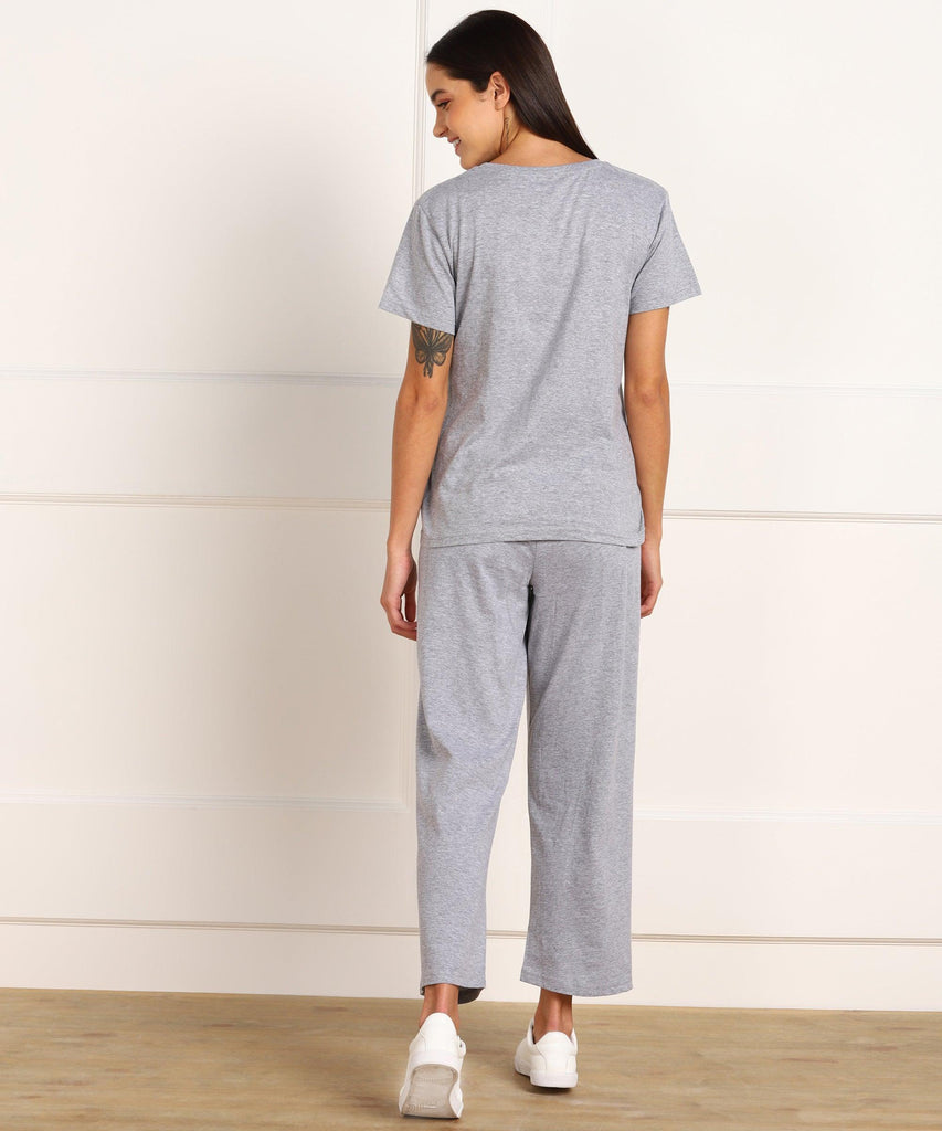 Women T-shirt & Pyjama Set Pure Soft Cotton - Grey - Young Trendz