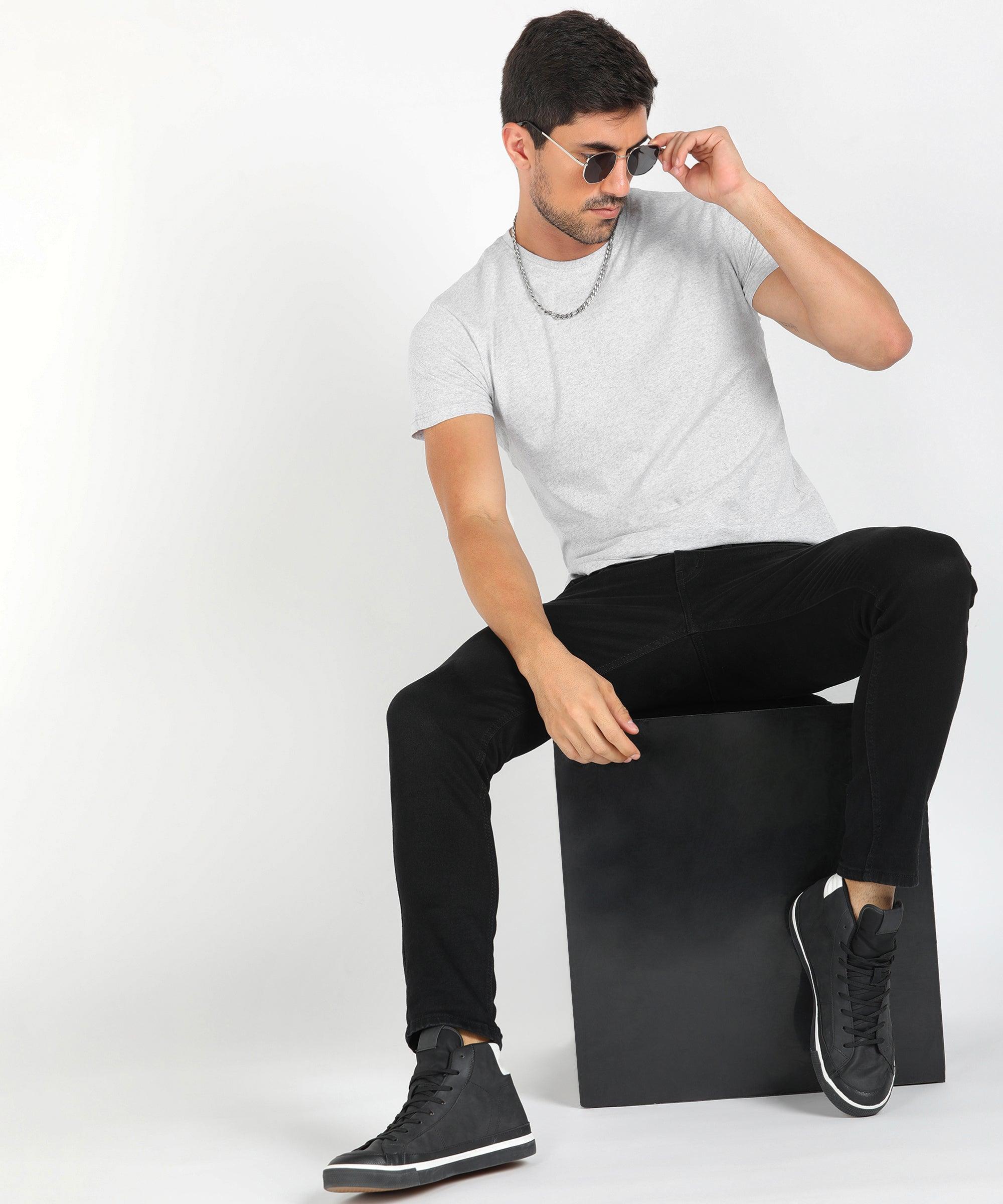Young Trendz Men Halfsleeve Solid Tshirt (White Melange) - Young Trendz