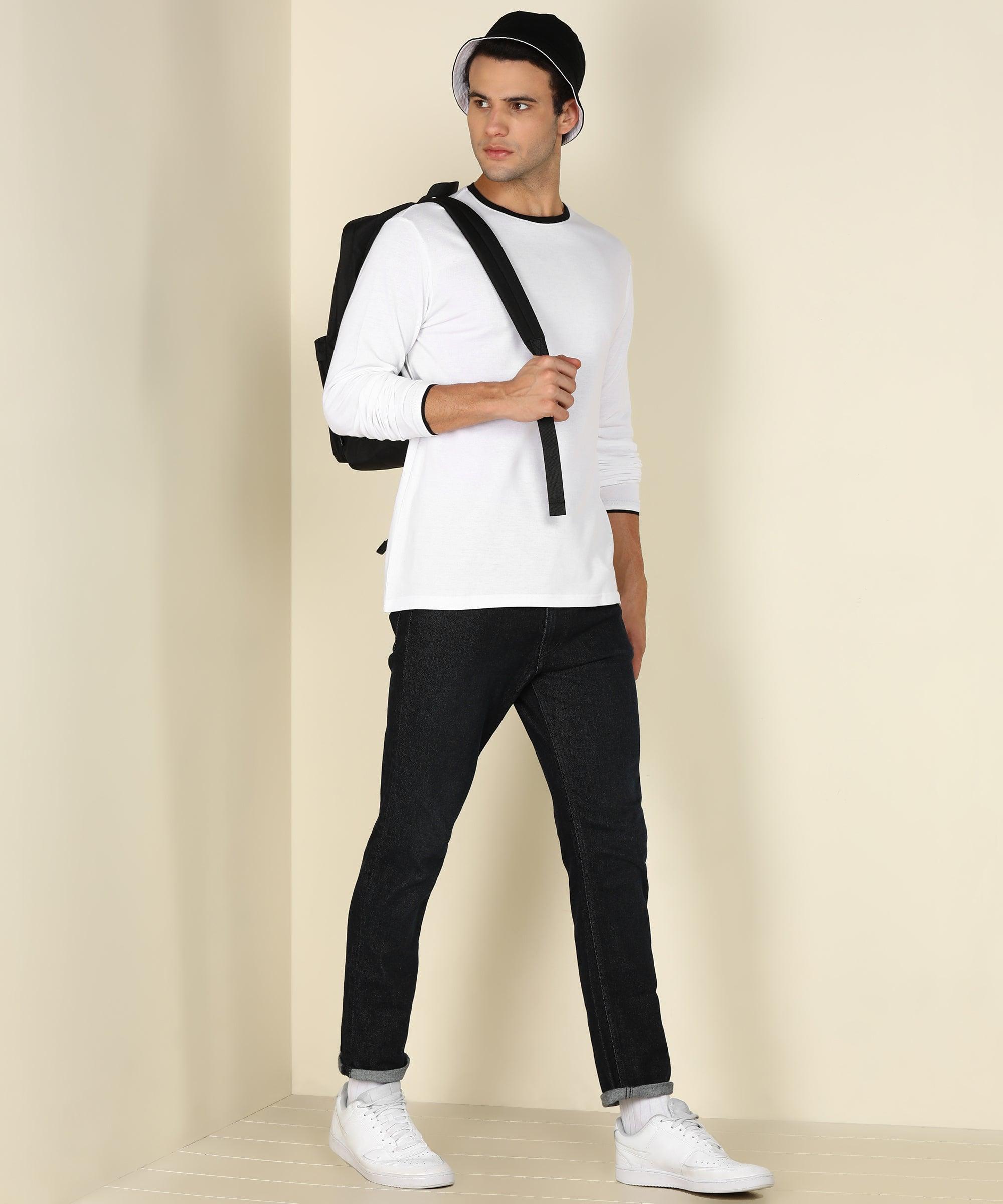 Mens Contrast Crew Neck Full Sleeve T-Shirts - Young Trendz