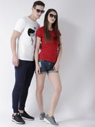 Pulse Printed White(Men) Red(Women) Color Printed Couple Tshirts - Young Trendz