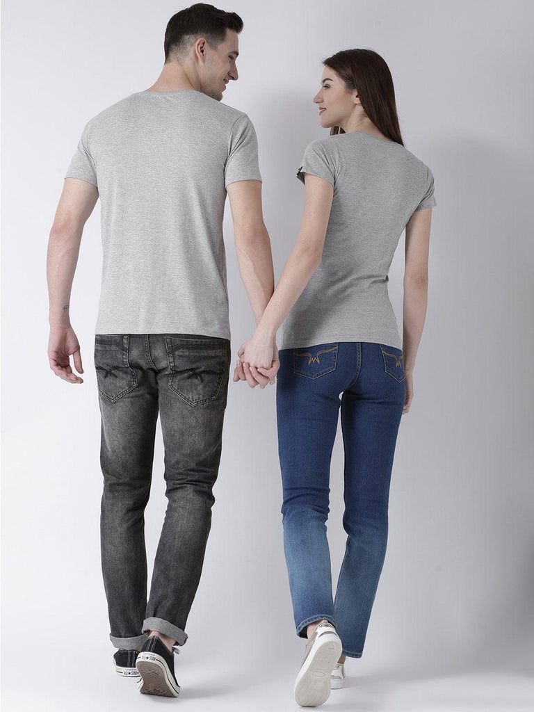 Phone Printed Grey Color Couple Tshirts - Young Trendz