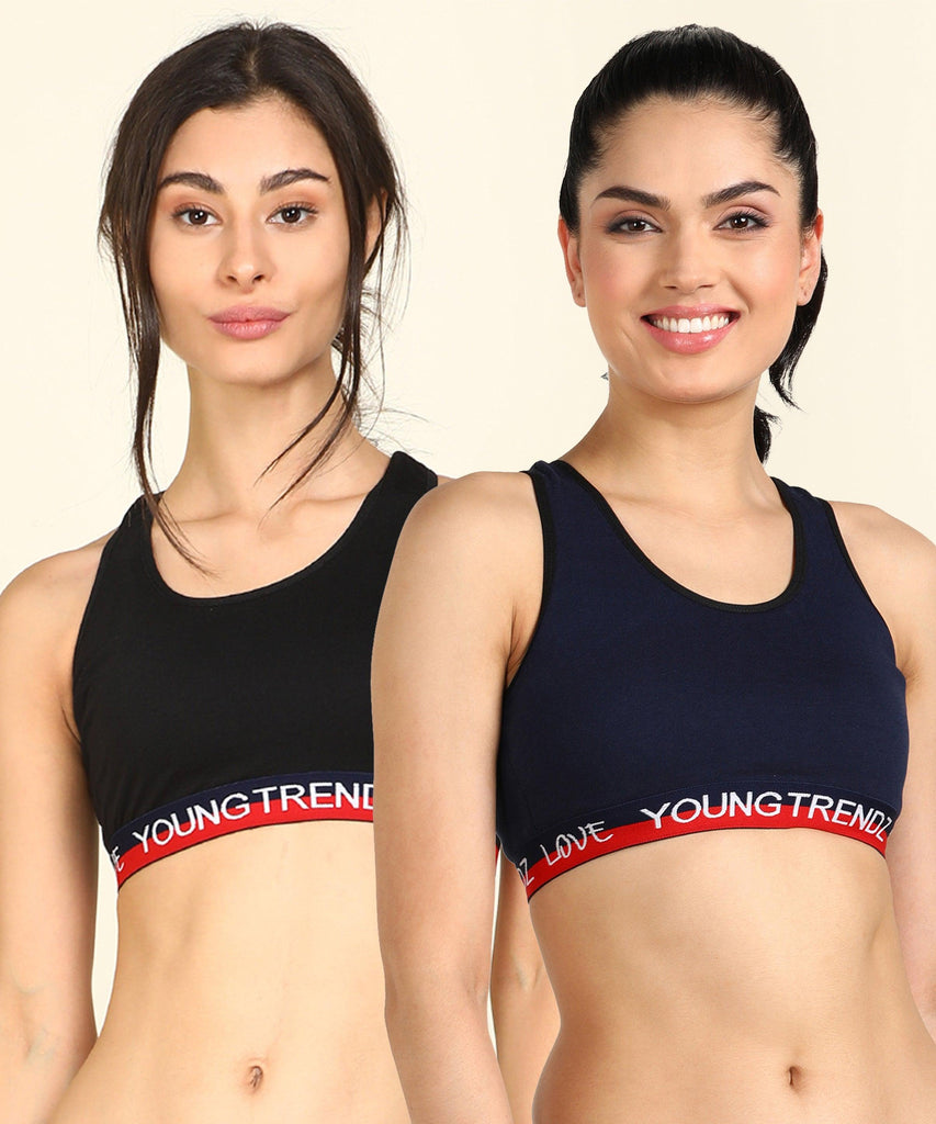 Womens Non Padded Love Elastic Combo Sports Bra - Young Trendz