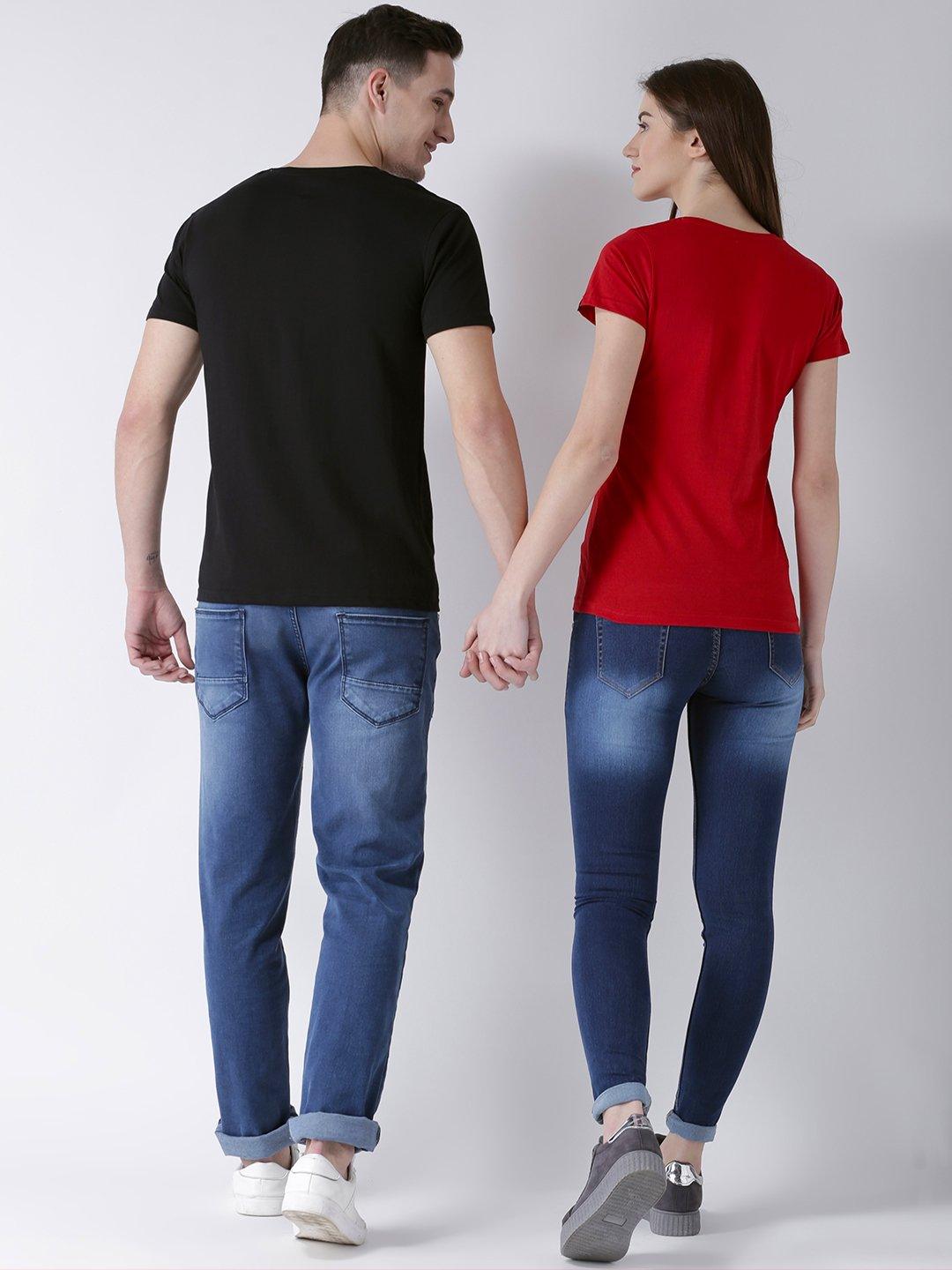 Marry me Printed Half Sleeve Black(Men) red(Women) Color Printed Couple Tshirts - Young Trendz