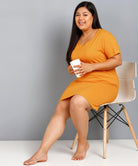 Womens Solid Plus Size Night Dress (Mustard) - Young Trendz