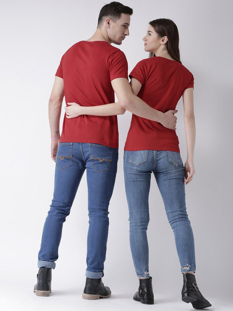 DUO-Half Sleeve Red Color Plain Couple Tshirts - Young Trendz