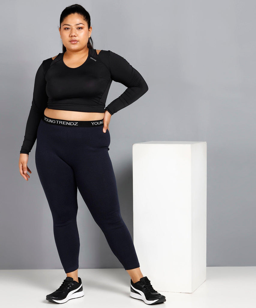 Women Solid Tights Plus Size (Navy) - Young Trendz