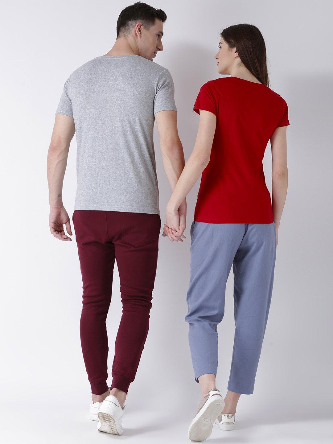 Lucky Printed Half Sleeve Grey(Men) red(Women) Color Couple Tshirts - Young Trendz