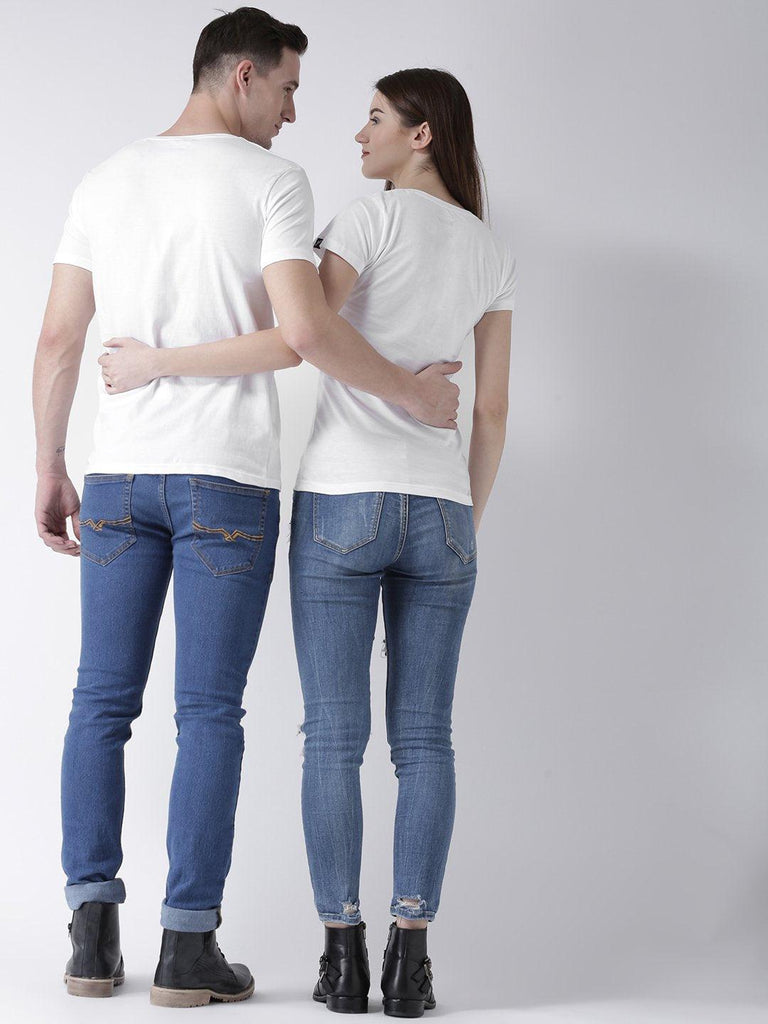 DUO-Half Sleeve White Color Plain Couple Tshirts - Young Trendz