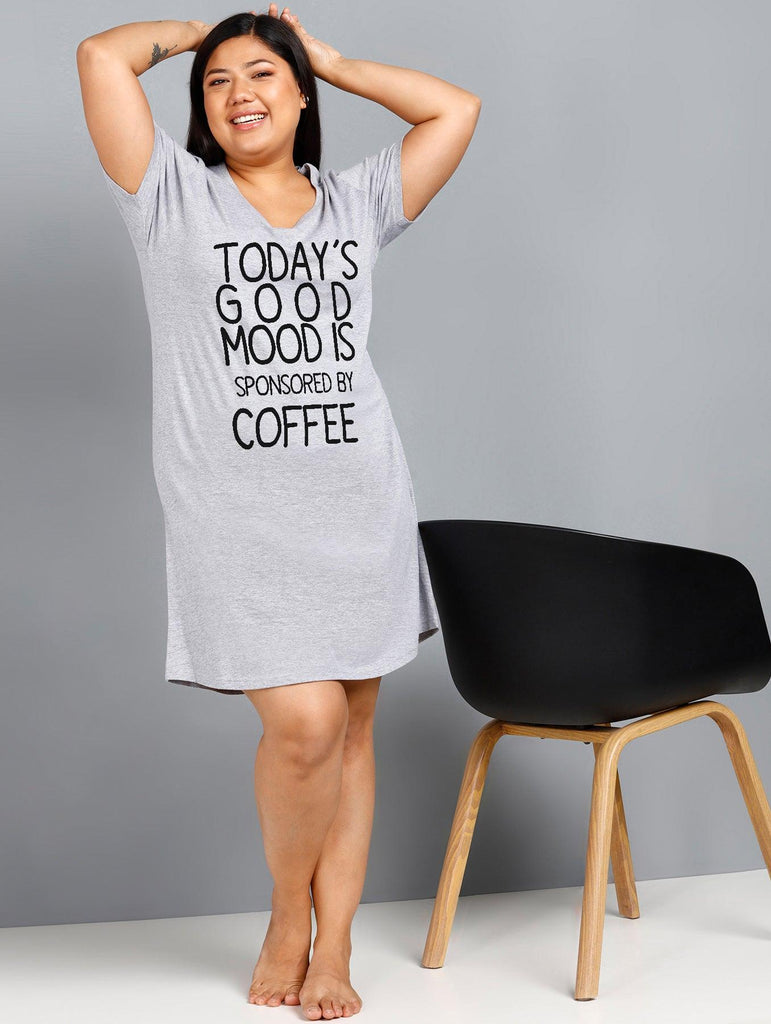Womens Plus Size Printed Nighty (Grey) - Young Trendz
