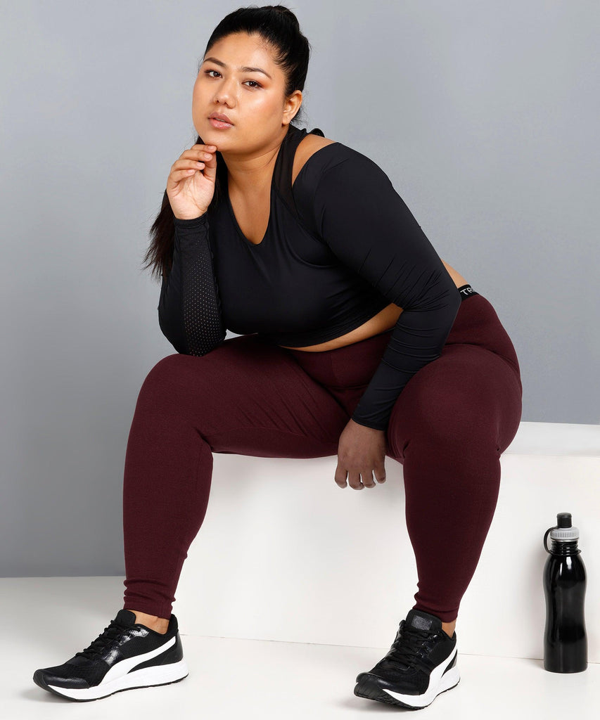 WomenSolid Tights Plus Size (Maroon) - Young Trendz