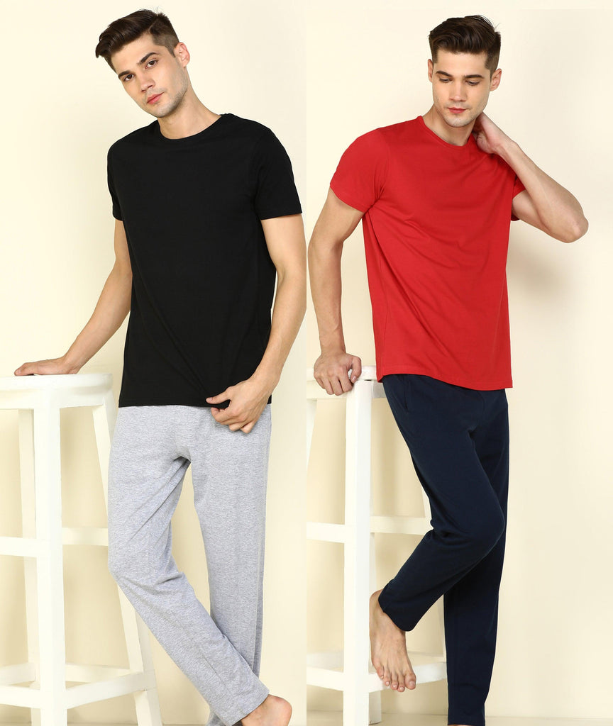 Mens Multicolours Combo T.Shirt& Pyjama Set - Young Trendz