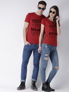 Nobody Printed Red Color Couple Tshirts - Young Trendz