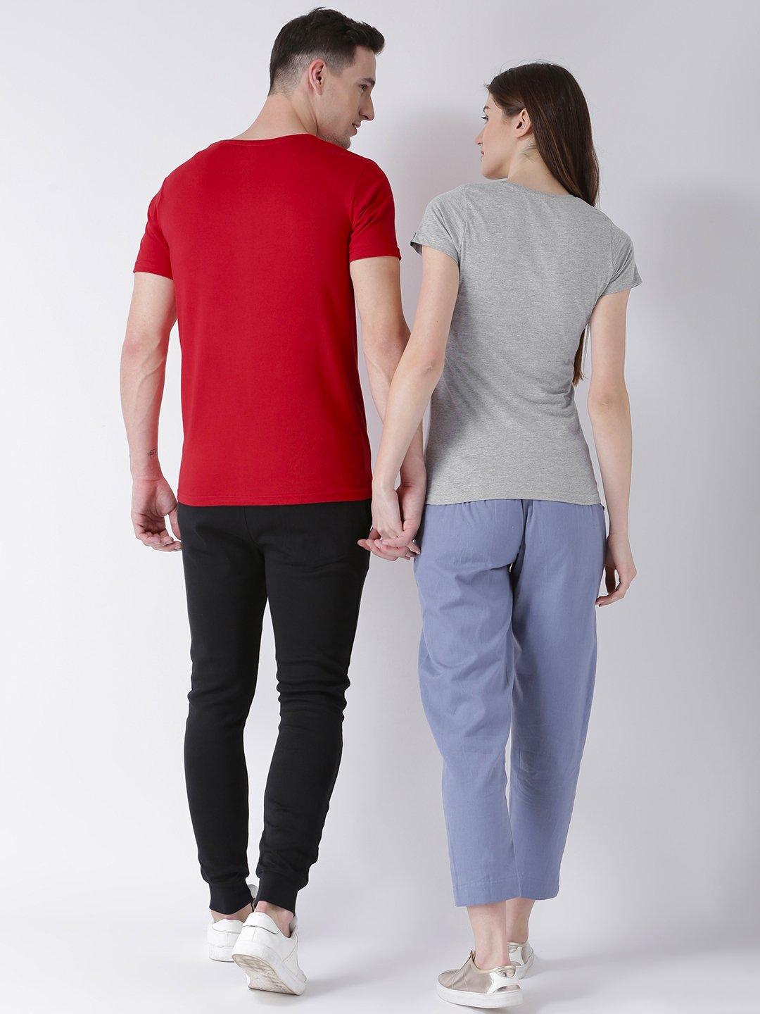 Lucky Printed Half Sleeve Red(Men) Grey(Women) Color Printed Couple Tshirts - Young Trendz