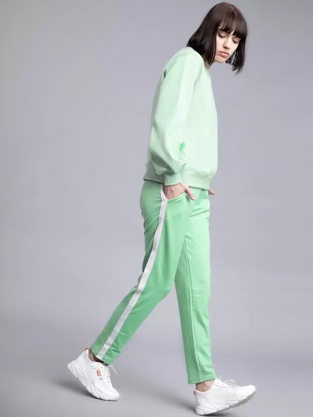 Women Striped Light Green Track Pants Young Trendz