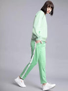 Women Striped Light Green Track Pants - Young Trendz