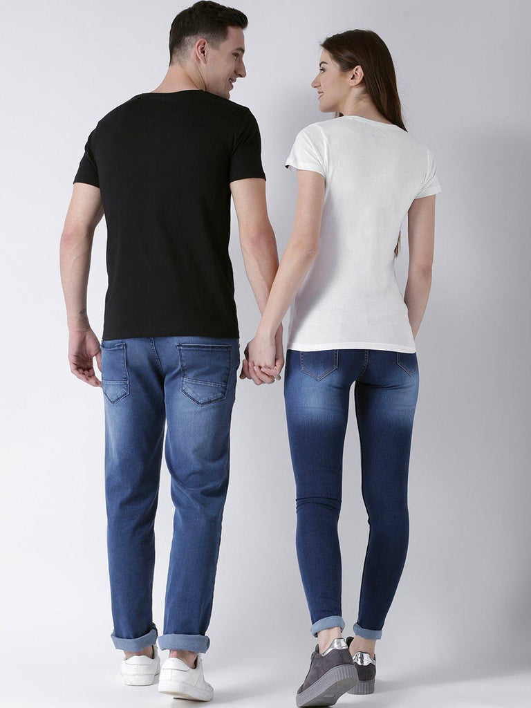 DUO-Happy Printed Half Sleeve Black(Men) White(Women) Color Printed Tshirts - Young Trendz