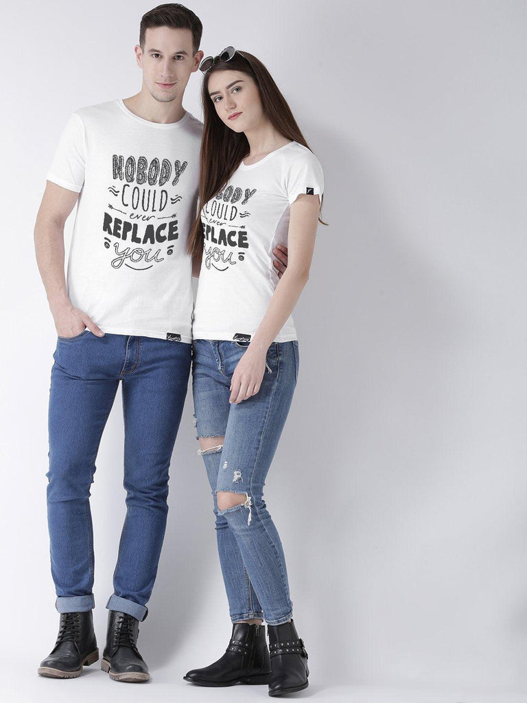 Nobody Printed White Color Couple Tshirts - Young Trendz