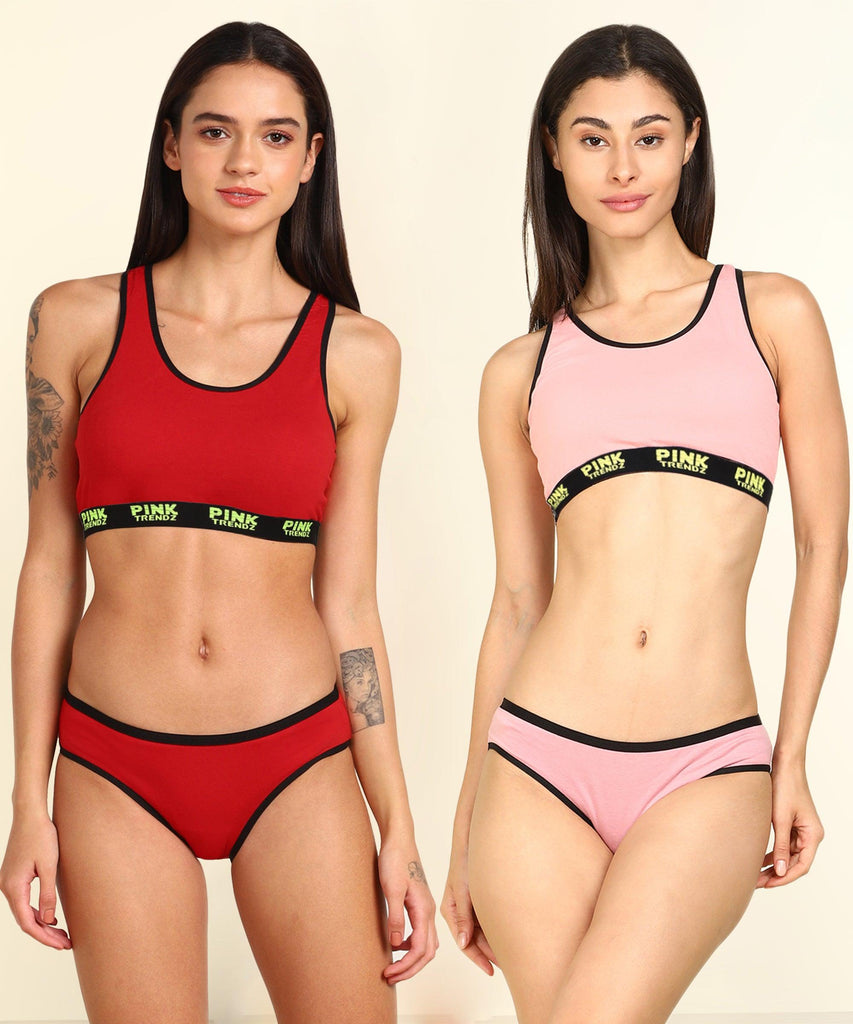 Womens Pink Trendz Sports Bar Bikini Combo lingerie Set - Young Trendz