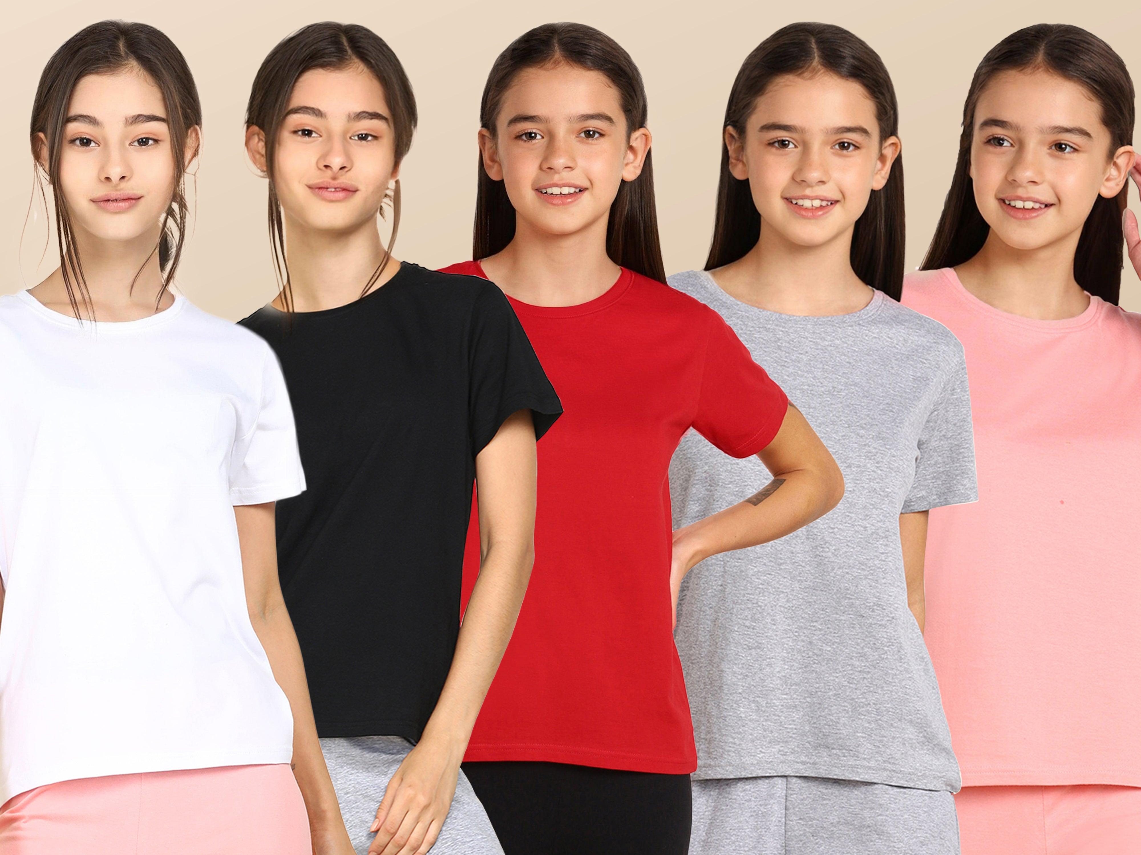 Young Trends Girls Regular Fit Combo Solid Tshirt (Pack of 5) - Young Trendz