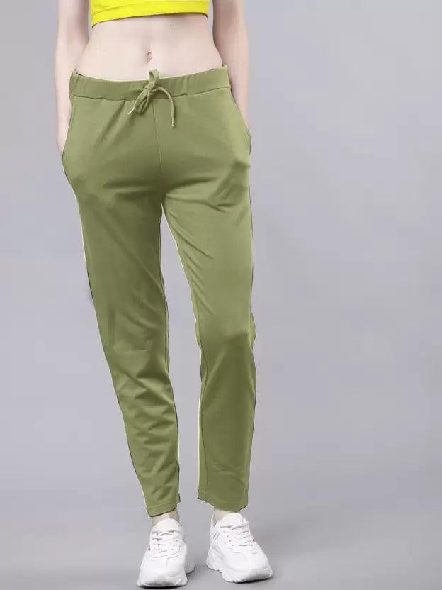 Women Striped Drak Green Track Pants - Young Trendz