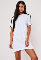 Women Sleeve striped Night Dress - Knee Length Combo (WHITE & GREY) - Young Trendz