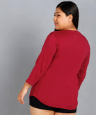 Womens Round Neck 3/4 Sleeve Solid T.shirts Plus Size(Maroon) - Young Trendz