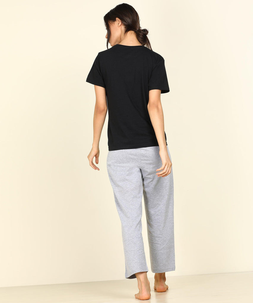 Women T-shirt & Pyjama Set Pure Soft Cotton (Black/Grey) - Young Trendz