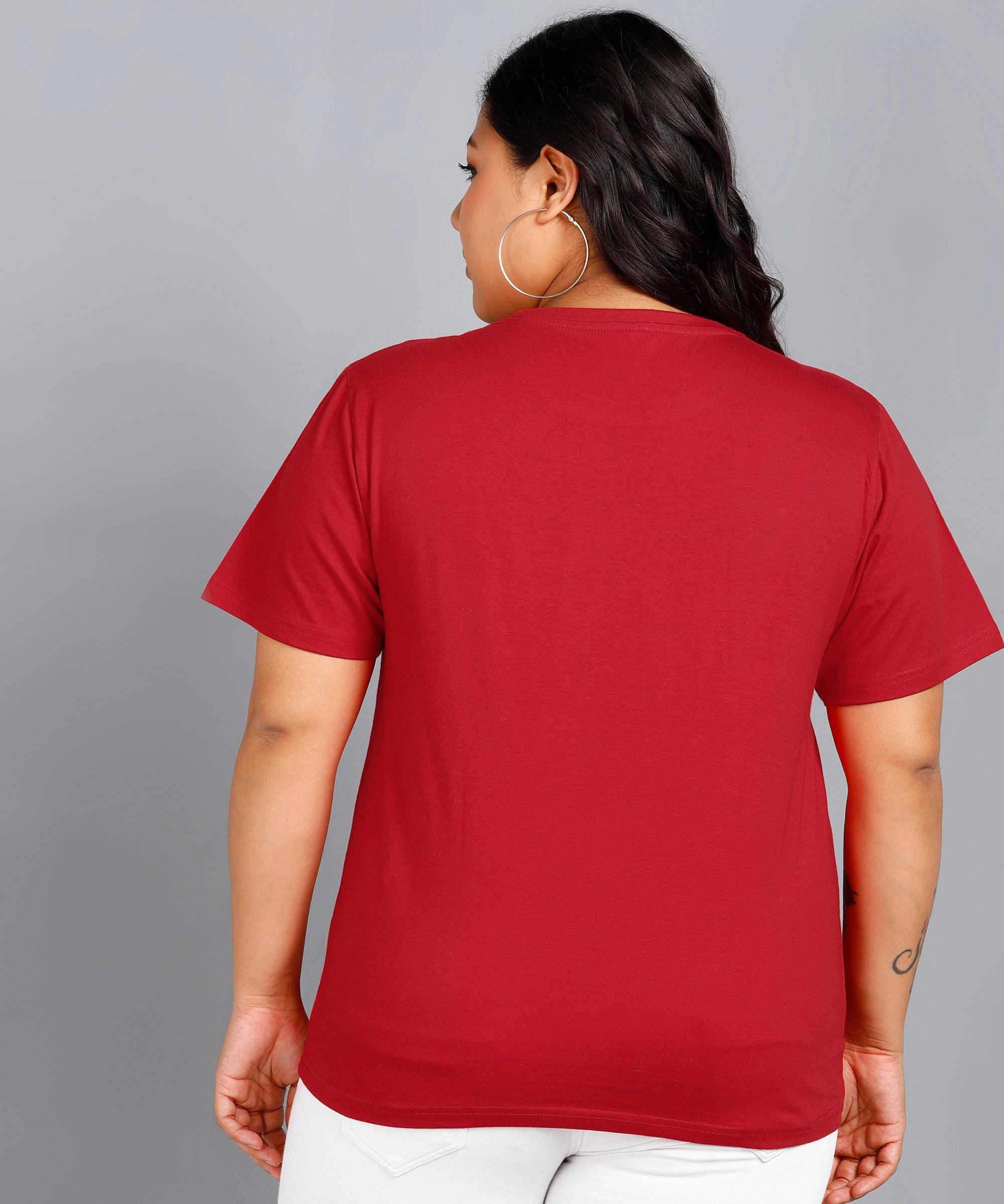 Womens Plus Size Solid Round Neck T.shirt (Red) - Young Trendz