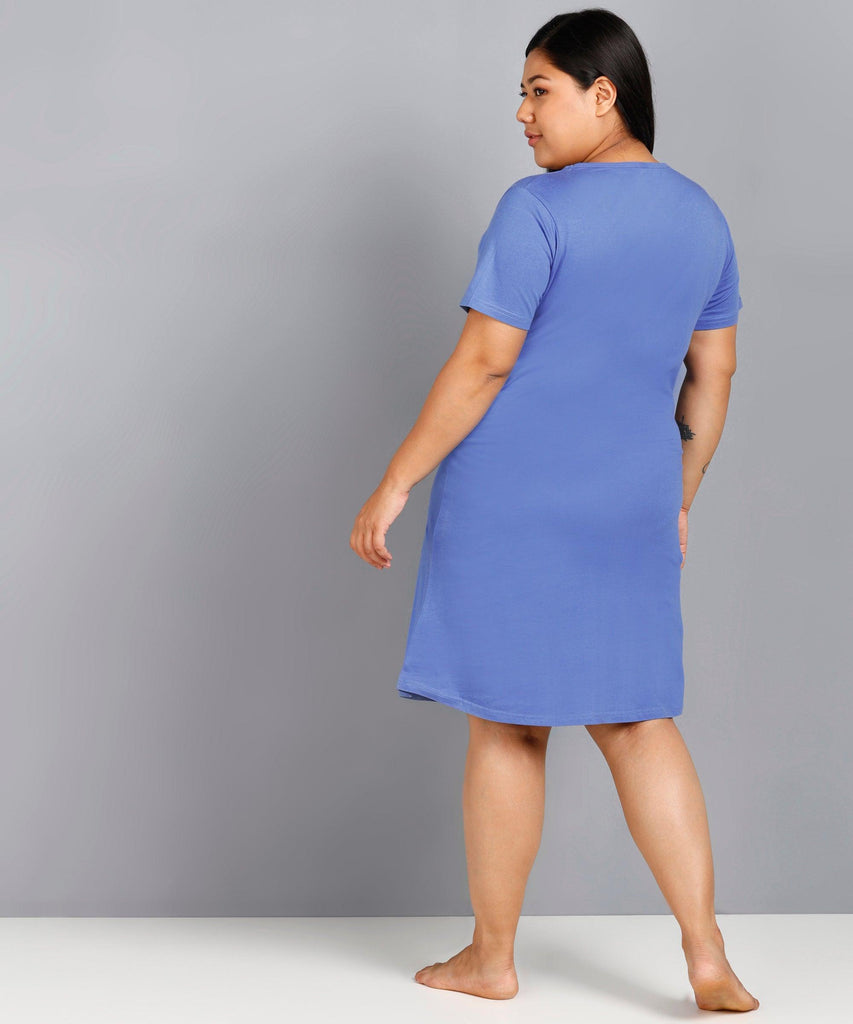 Womens Solid Plus Size Night Dress (Sky Blue) - Young Trendz