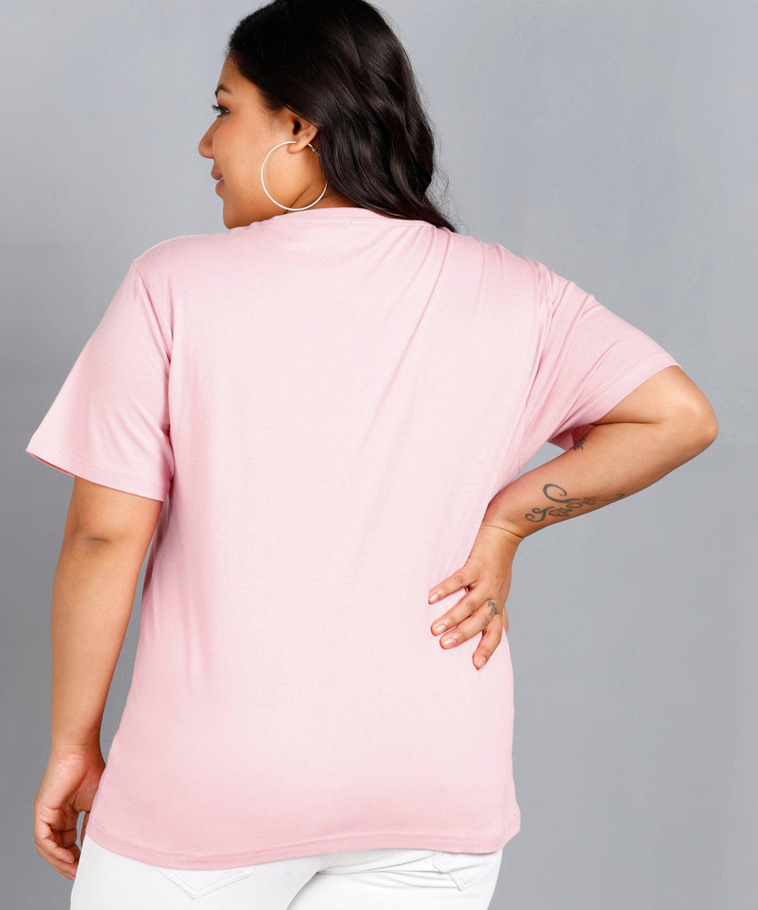 Womens Plus Size Solid Round Neck T.shirt (Pink) - Young Trendz