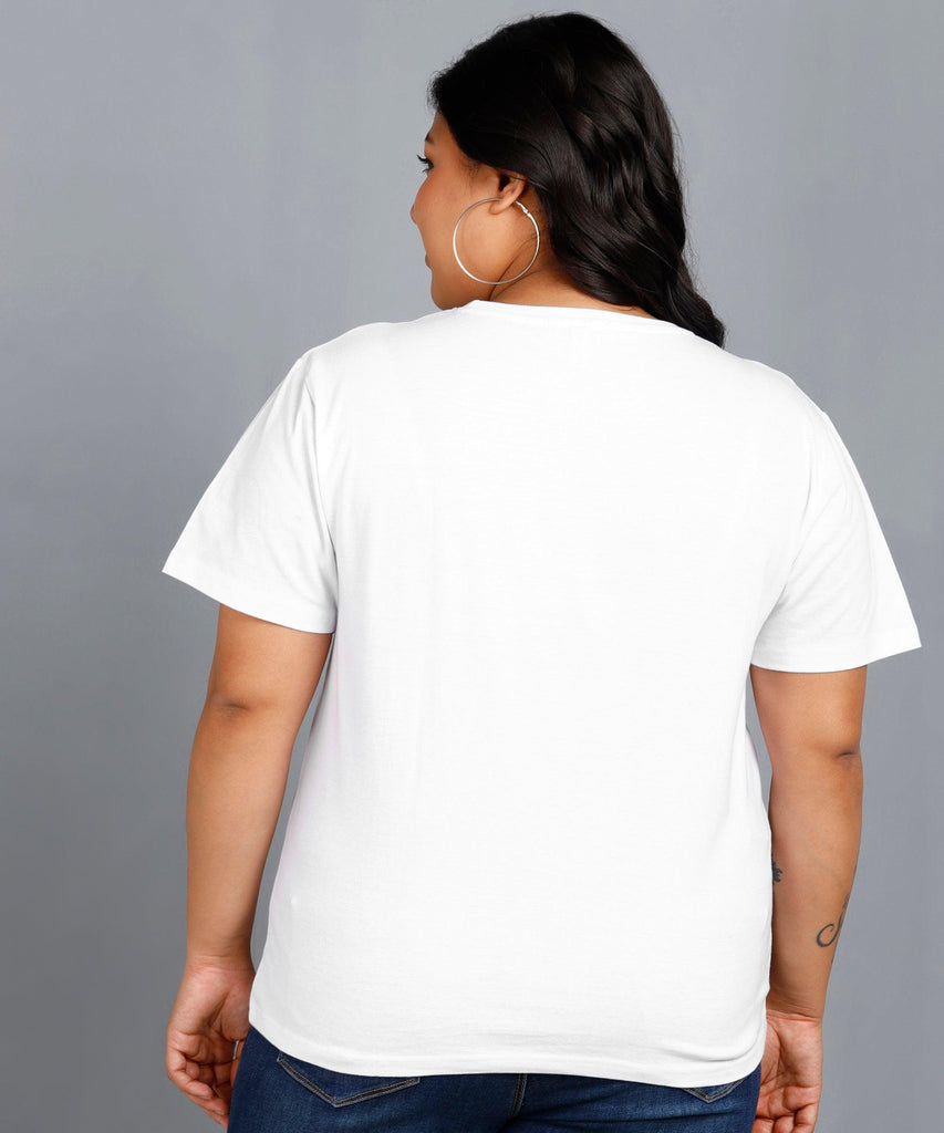 Womens Plus Size Solid Round Neck T.shirt (White) - Young Trendz